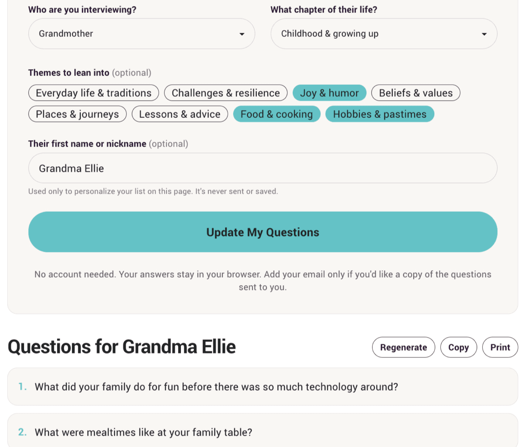 Free Story Question Generator